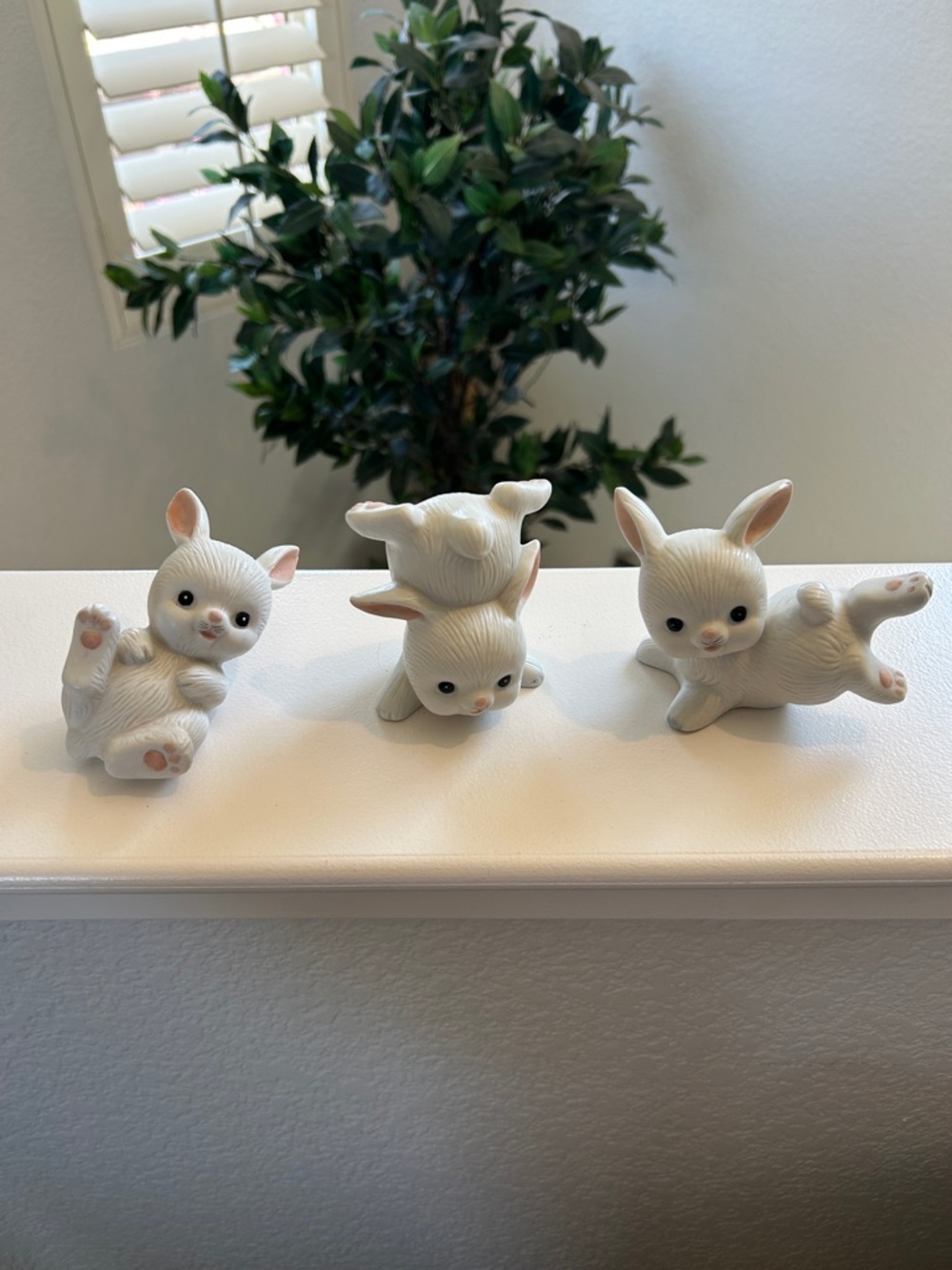 Set  of  3  Vintage  Homco  Playful Tumbling White  Bunny   Figurines  # 1454